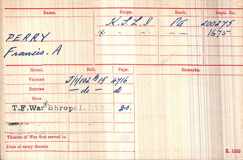 WWI Medal Rolls Index Card